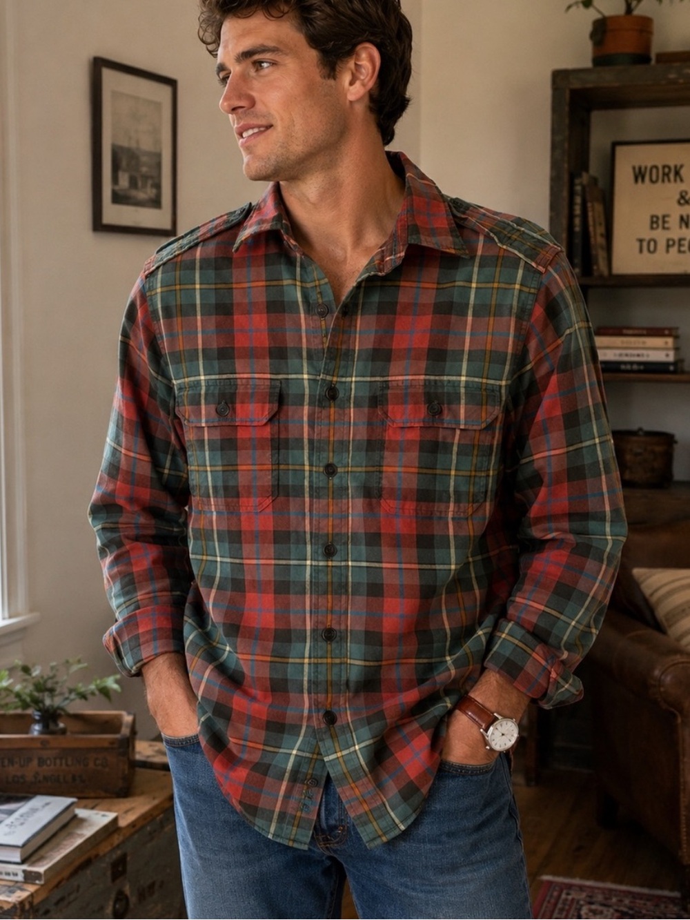 Ralph Lauren Blaire Plaid Shirt XL Cotton Wool Green Red Button Down